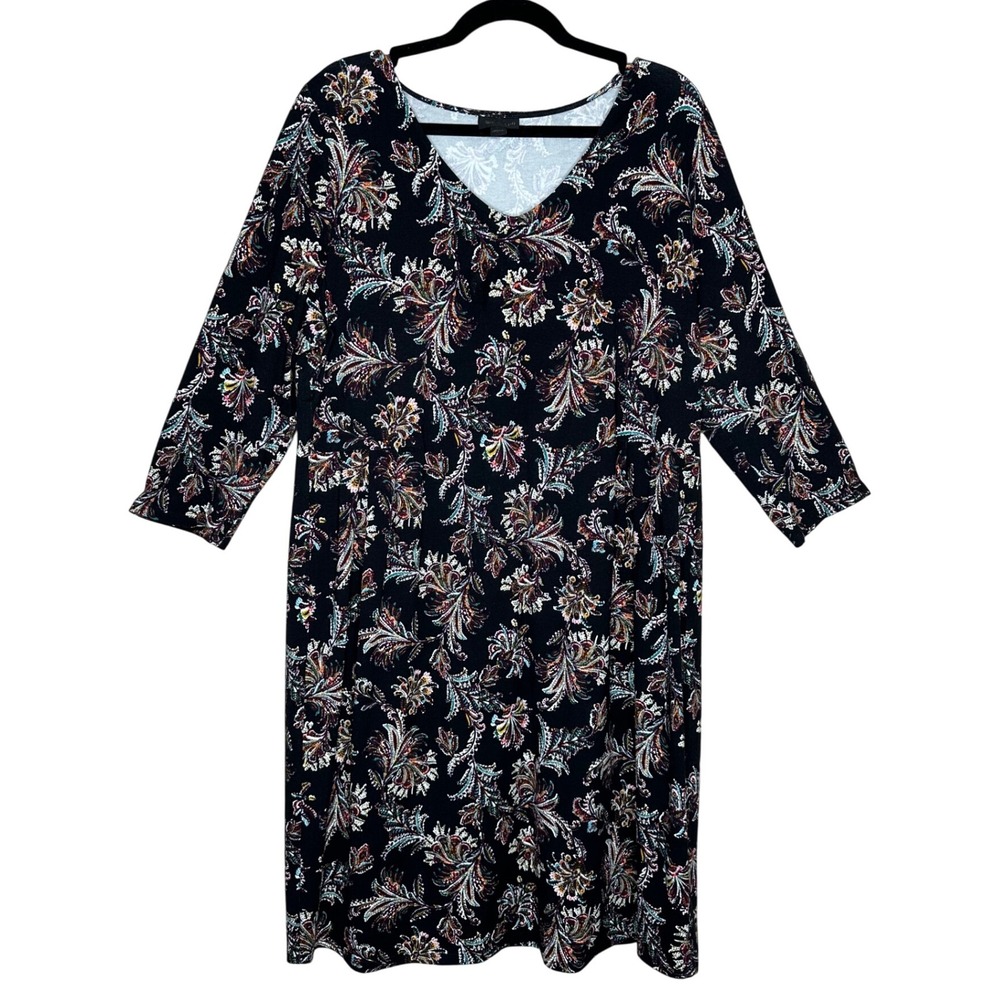 J. Jill Wearever Collection Women's Black Paisley Print Dress Size L‎ Resort